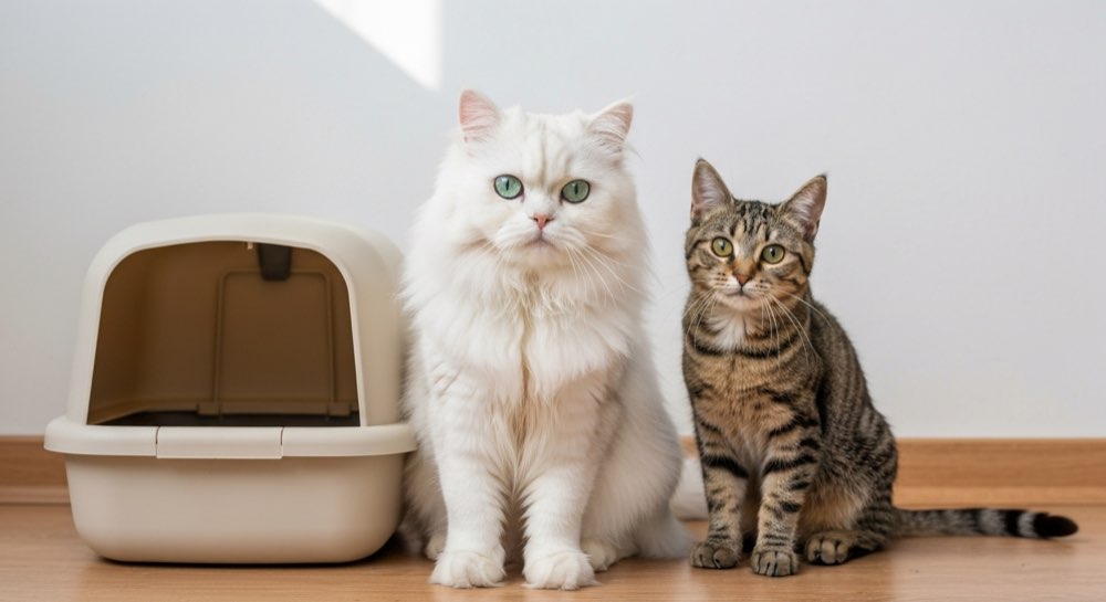 Kat bewaakt kattenbak