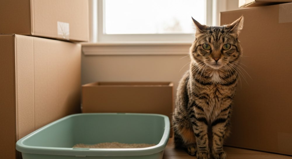 Gestresste kat na verhuizing