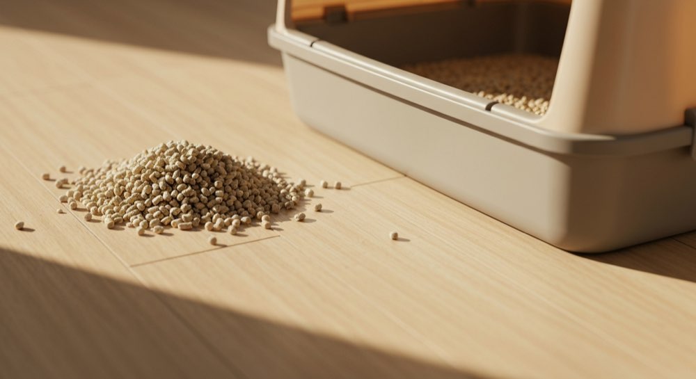 Kattengrit op de vloer