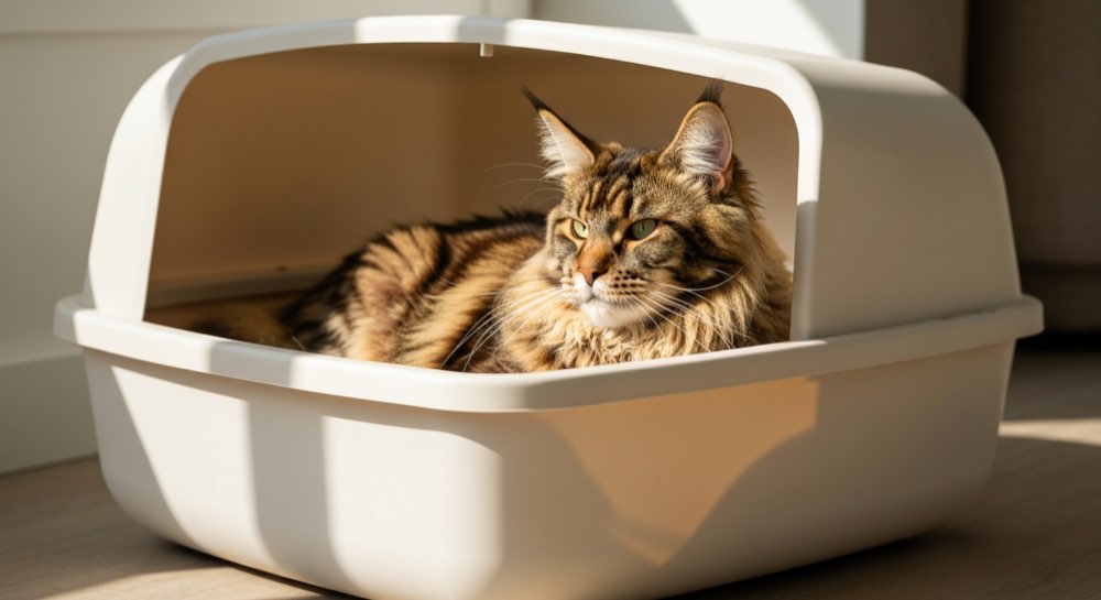 Grote kat in grote kattenbak