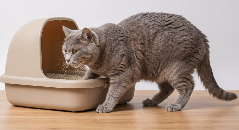 Oude kat met lage instap kattenbak