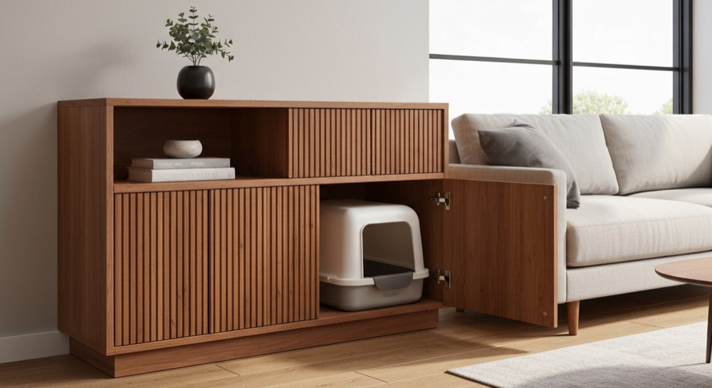 Kattenbak verborgen in meubilair